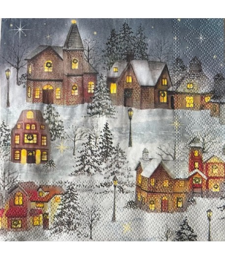 SERVIETTE LE VILLAGE EN HIVER