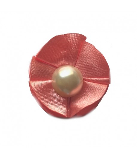5 FLEURS EN TISSU AVEC PERLE - SAUMON 3.5CM