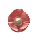 5 FLEURS EN TISSU AVEC PERLE - SAUMON 3.5CM