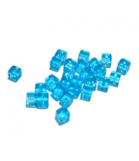 PERLES CUBIQUES EN VERRE 4X4MM BLEU