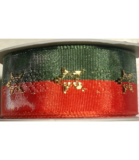 RUBAN ROUGE VERT ET OR 2.5CMX3M