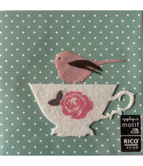 MOTIFS A REPASSER TASSE ET OISEAU 7.9X3.9CM