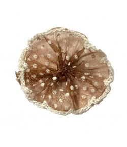 FLEUR EN TULLE - MARRON A POIS 3.5CM