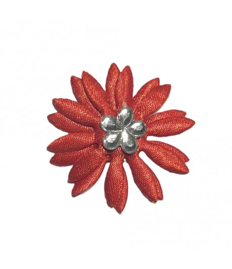FLEUR EN TISSU ET STRASS - ROUGE 3CM