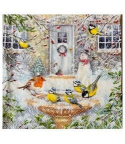 SERVIETTE OISEAUX ET BONHOMME DE NEIGE