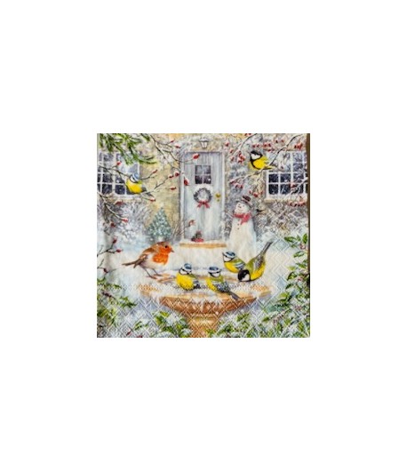 SERVIETTE OISEAUX ET BONHOMME DE NEIGE