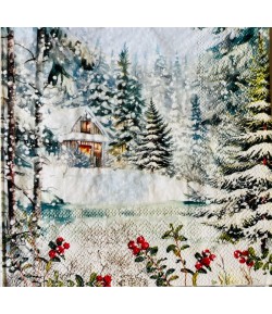 SERVIETTE MAISON  SOUS LA NEIGE
