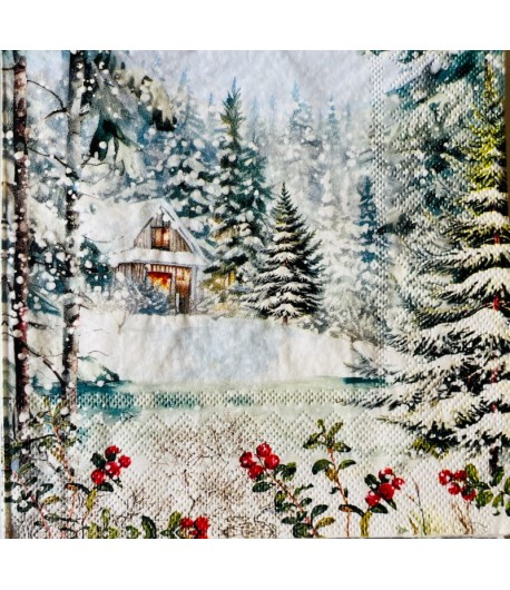 SERVIETTE MAISON  SOUS LA NEIGE