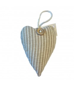COEUR EN TISSU A RAYURES AVEC BOUTON 6.5X9CM