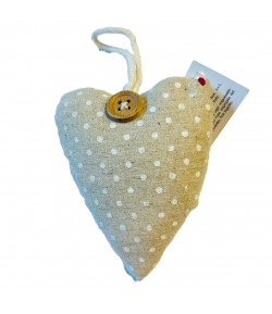 COEUR EN TISSU A POIS AVEC BOUTON 7X9.5CM