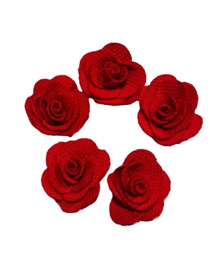 5 FLEURS EN TISSU - ROUGE 3CM