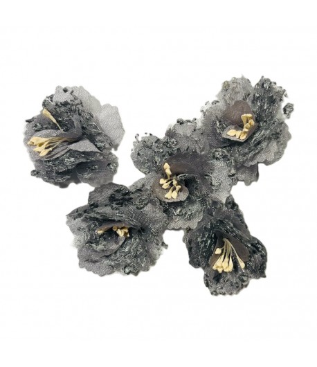 5 FLEURS EN TISSU - GRIS - 4.5CM