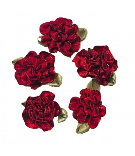 5 FLEURS EN TISSU - ROUGE -  3CM