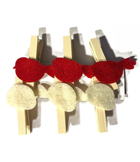 PINCES A LINGE AVEC OISEAUX BLANC ET ROUGE EN FEUTRINE