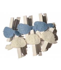 6 PINCES A LINGE AVEC OISEAUX BLANC ET BLEU EN FEUTRINE