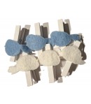 6 PINCES A LINGE AVEC OISEAUX BLANC ET BLEU EN FEUTRINE