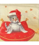 SERVIETTE CHATONS DE NOEL ET COUSSIN