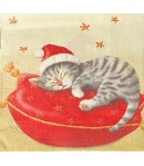 SERVIETTE CHATONS DE NOEL ET COUSSIN