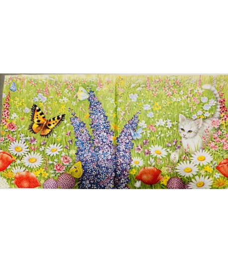 SERVIETTE CHAT DANS LE PRE