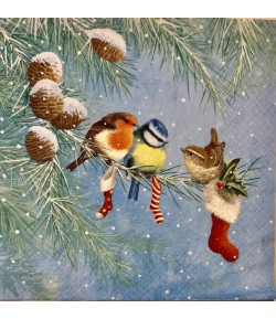 SERVIETTE OISEAUX SOUS LA NEIGE