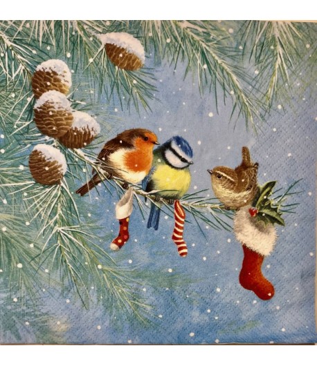 SERVIETTE OISEAUX SOUS LA NEIGE