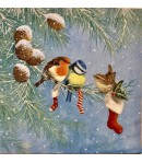 SERVIETTE OISEAUX SOUS LA NEIGE