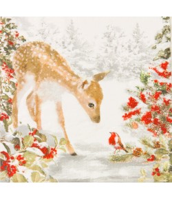 SERVIETTE BICHE ET ROUGE GORGE