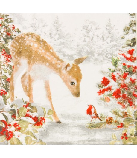 SERVIETTE BICHE ET ROUGE GORGE