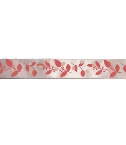 RUBAN ROSE FEUILLES ROSES 2.4CM X 1 M