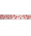 RUBAN ROSE FEUILLES ROSES 2.4CM X 1 M