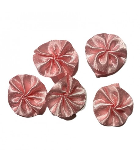 5 FLEURS EN TISSU - ROSE POIS BLANC 3.5CM