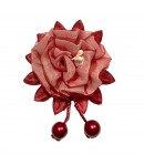 FLEUR EN TISSU AVEC PERLES - ROUGE 5X7.5CM