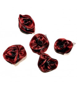 5 FLEURS EN TISSU - NOIR ET ROUGE 4CM