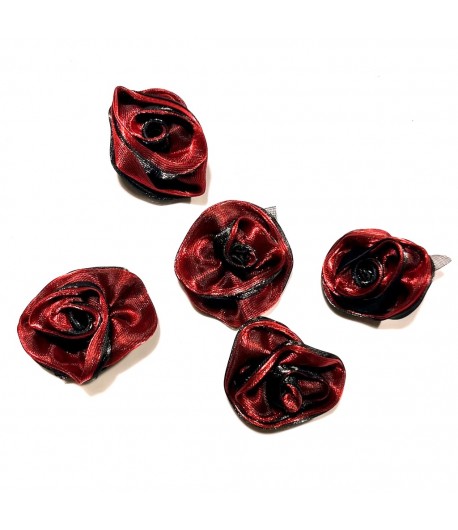 5 FLEURS EN TISSU - NOIR ET ROUGE 4CM
