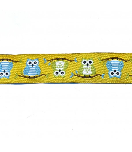 RUBAN JAUNE CHOUETTES 1.6CMX1M