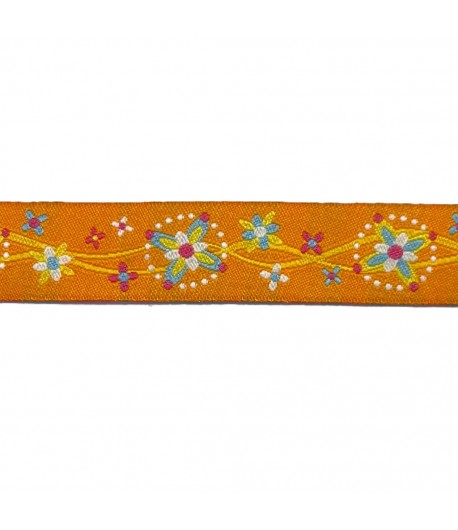 RUBAN ORANGE FLEURS 1.6CMX1M