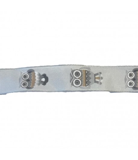 RUBAN GRIS CHOUETTES 2.5CMX1M