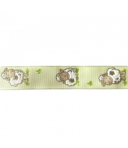 RUBAN VERT PETITS MOUTONS 2.5CMX1M