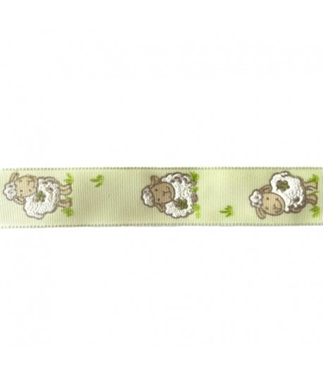 RUBAN VERT PETITS MOUTONS 2.5CMX1M