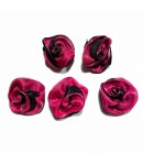 5 FLEURS EN TISSU - FUSCHIA ET NOIR 3.5CM