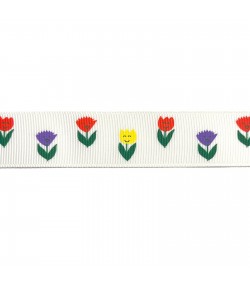 RUBAN BLANC FLEURS 2.2CM  - 1 METRE