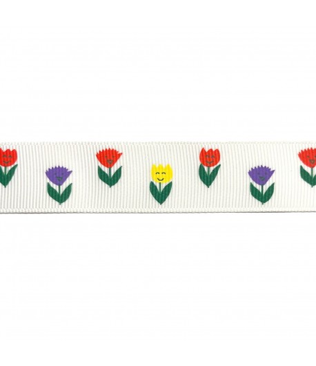 RUBAN BLANC FLEURS 2.2CM  - 1 METRE