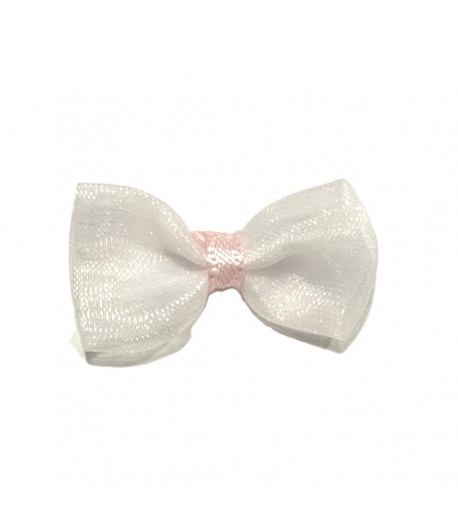 NOEUD VOILE BLANC ET ROSE 3X1.7CM