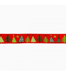 RUBAN ROUGE MOTIFS SAPIN 2.8 CM - 1 METRE