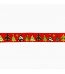 RUBAN ROUGE MOTIFS SAPIN 2.8 CM - 1 METRE
