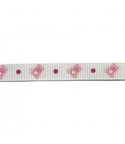 RUBAN BLANC OURSON ROSE 1CM - 1 METRE