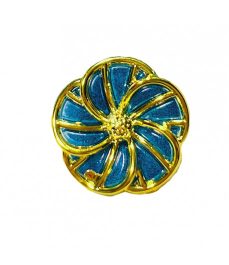 BOUTON FLEUR EN PLASTIQUE - TURQUOISE OR 2.5CM