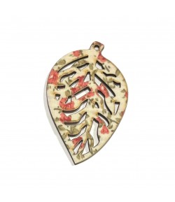 FEUILLE FLEURIE EN BOIS - ROSE 3.9X5.9CM