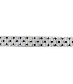 RUBAN BLANC A POIS NOIR 1CM - 1 M