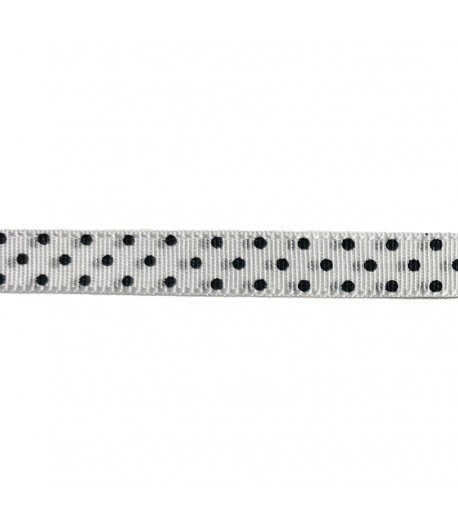RUBAN BLANC A POIS NOIR 1CM - 1 M